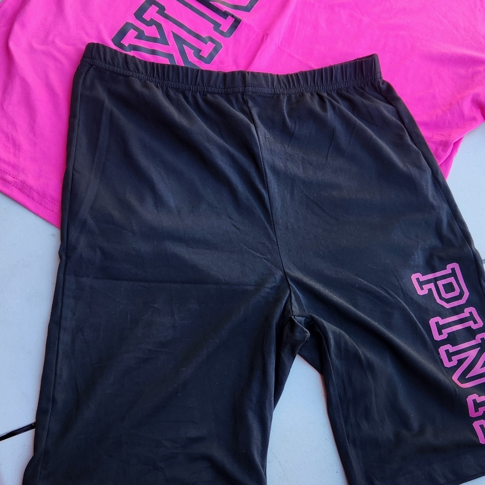 New Pink 2 Pieces Set. Tshirt And Shorts, Medium Size - Picture 5 of 11